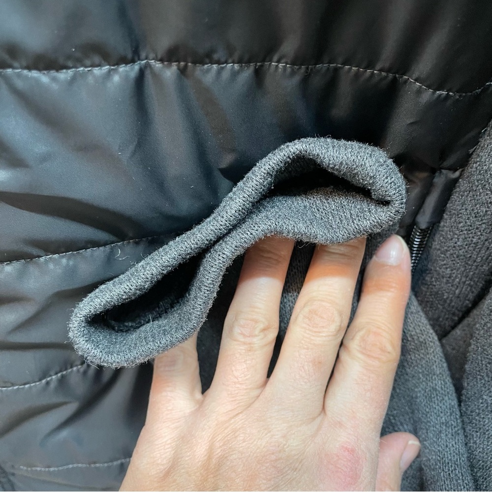 Decathlon Quechua‎ Hybrid Puffer Jacket Mens XL Black Grey Full Zip Hooded Coat - Picture 4 of 7